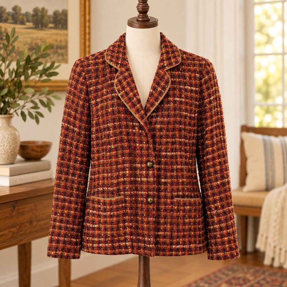 Coldwater Creek Rust Bouclé Tweed Blazer Jacket Fall Multicolor Lady Jacket